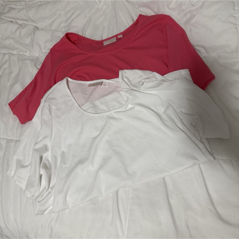 Lot Of 2 Belle by Kim Gravel Pink And White Blouse Cotton Blend Size 1X